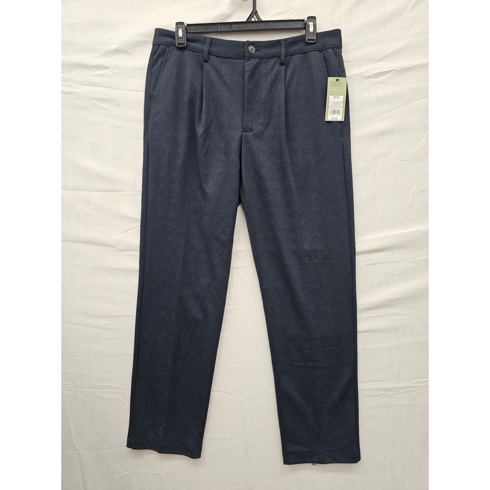 Goodfellow & Co Mens Pleated Dress Trouser Navy Blue Check 36x30 Relaxed Tapered